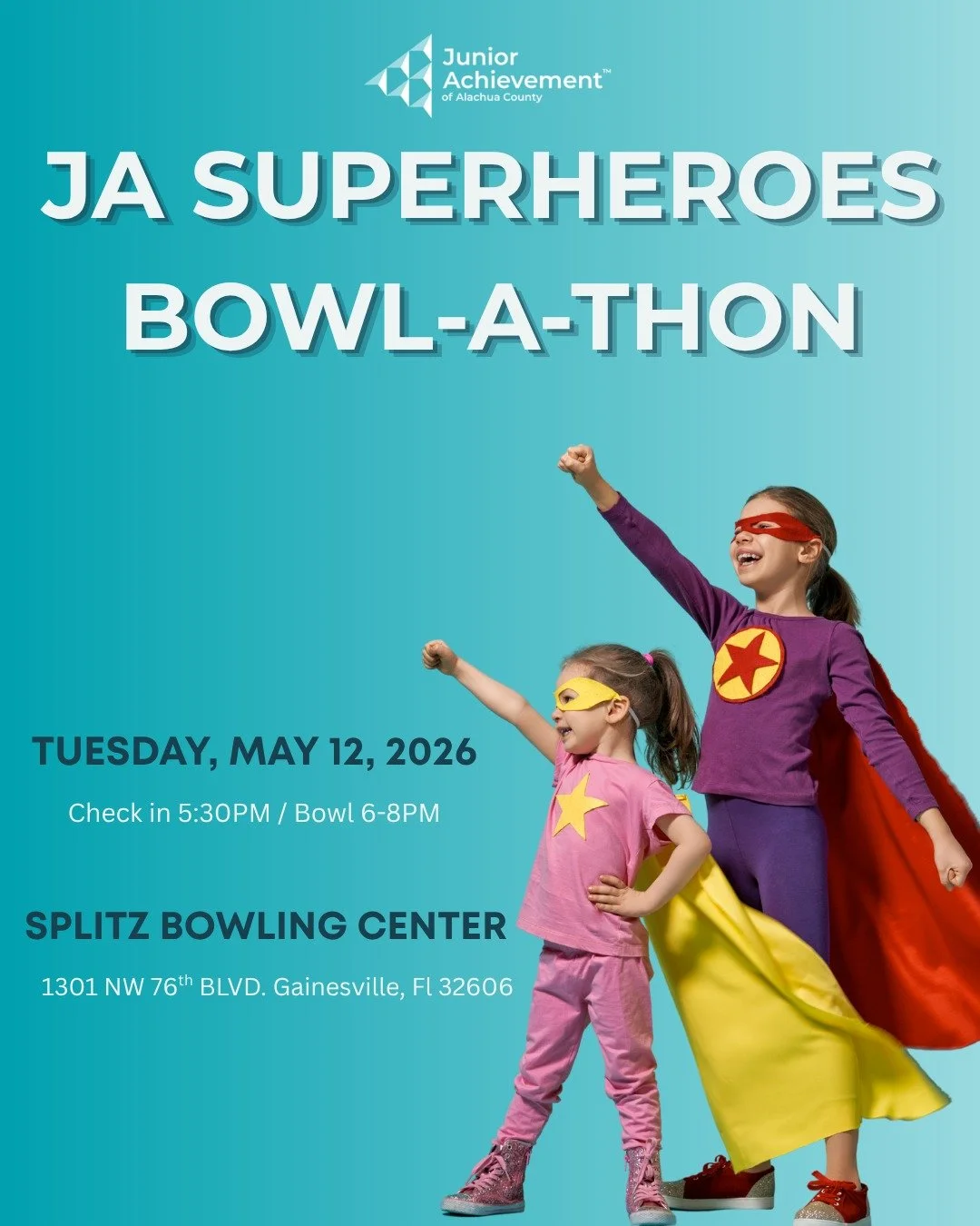 🎳 Assemble your team and get ready to roll! The JA Superheroes Bowl-A-Thon is back, bringing fun, friendly competition, and a chance to make a big difference for students in Alachua County. Bring your team spirit! 💥
Snag your tickets through the li