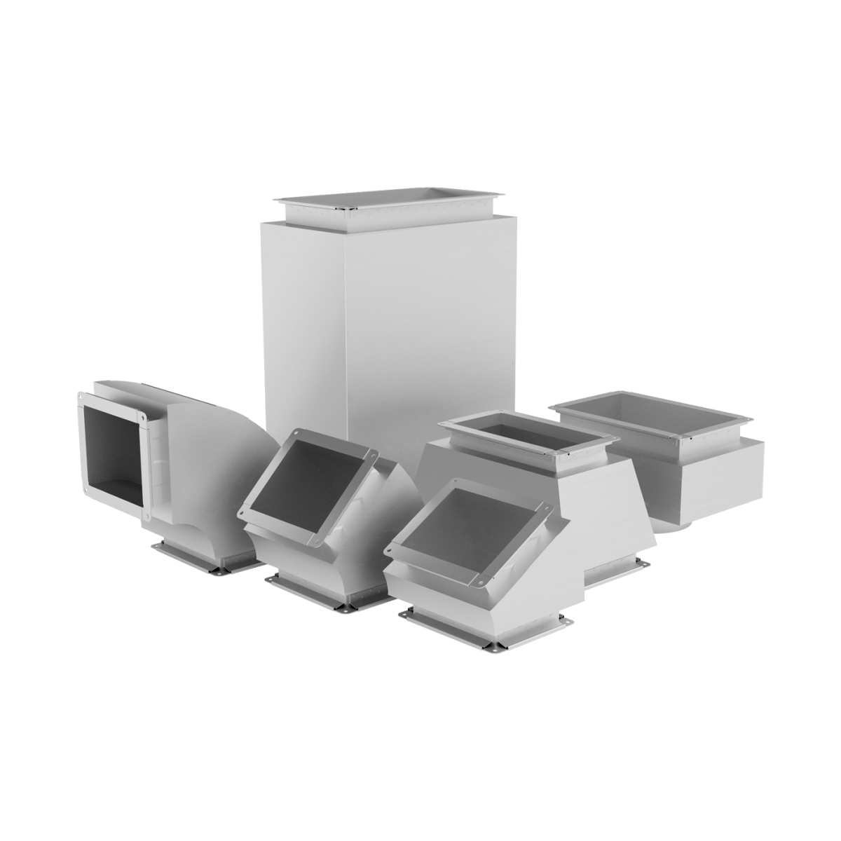 Set of stainless steel industrial bins with open tops and built-in electronic weighing/display units.