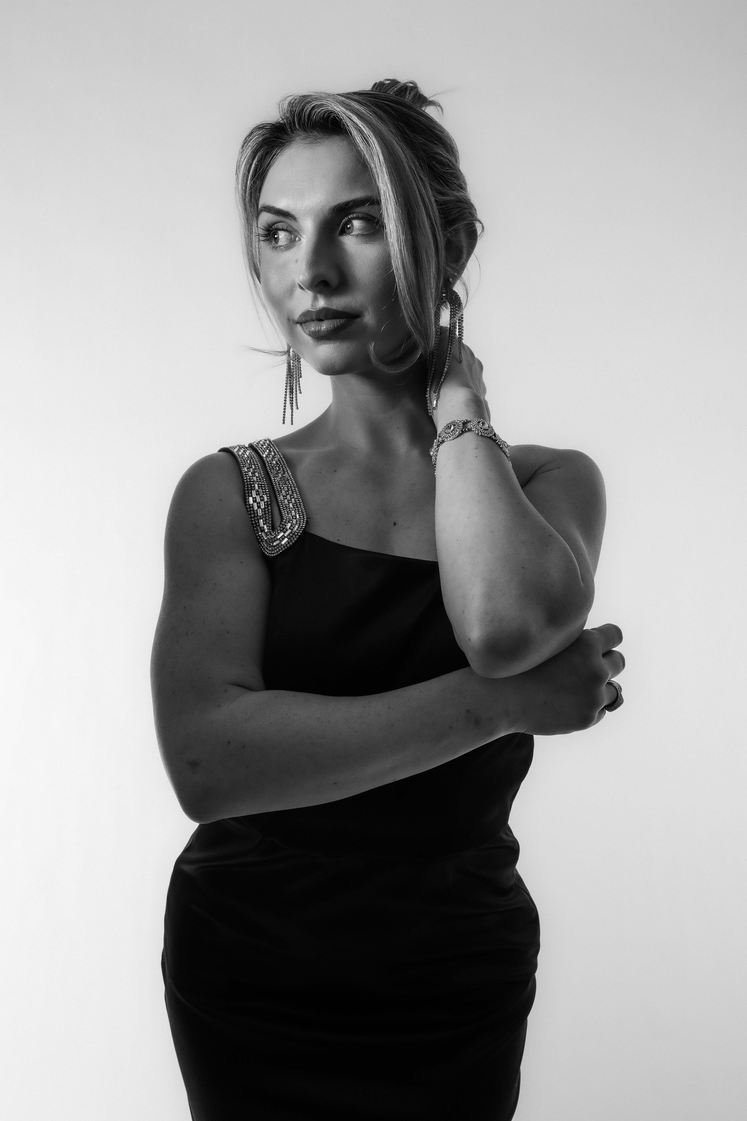 Valerie Black Dress - Black and White (hand on neck).jpg