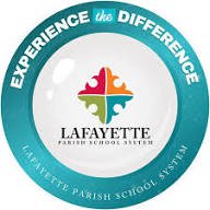 Lafayette Parish School System logo with a tree and a river on a blue circular background.