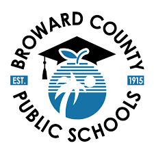 Broward County Public Schools logo with a graduation cap, bee, and blue circle, established 1915.
