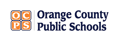 Orange County Public Schools logo with orange and blue text and initials.