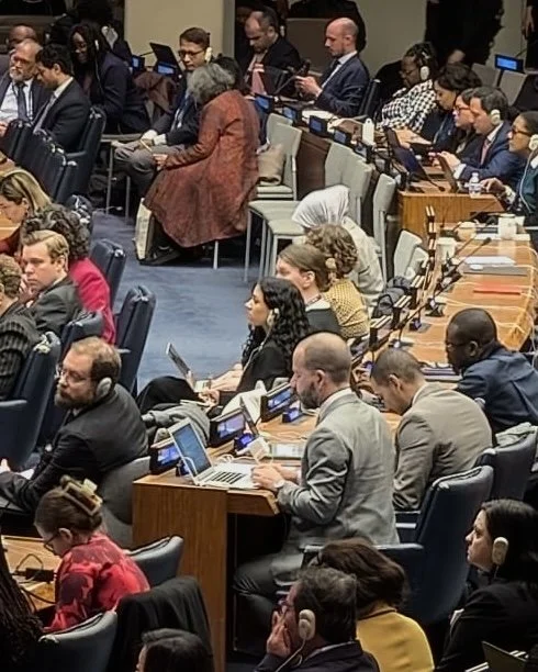 Neisha Hussain speaking as UK's UN Youth Delegate at the United Nations.