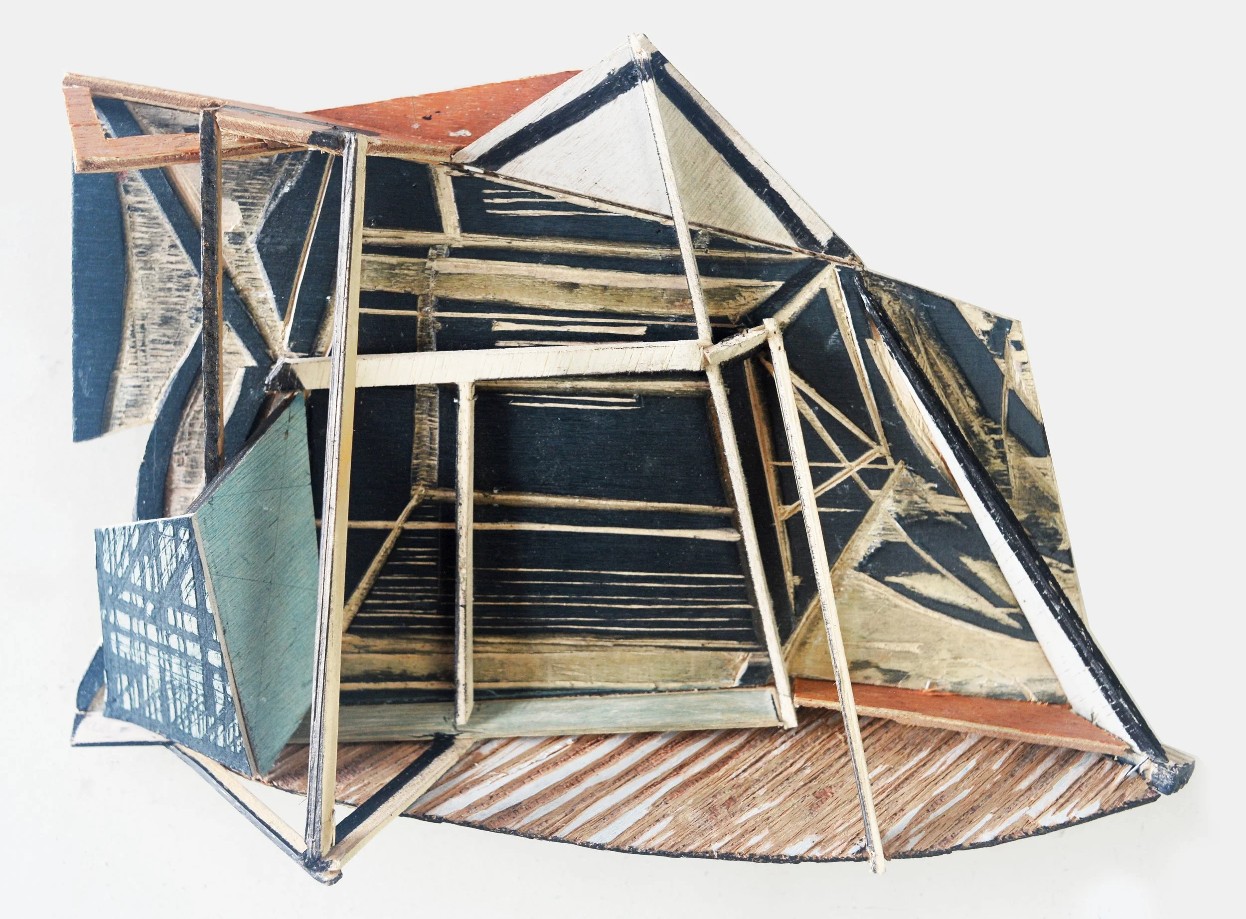 stage, woodcut collage 28x20x10cm 2024