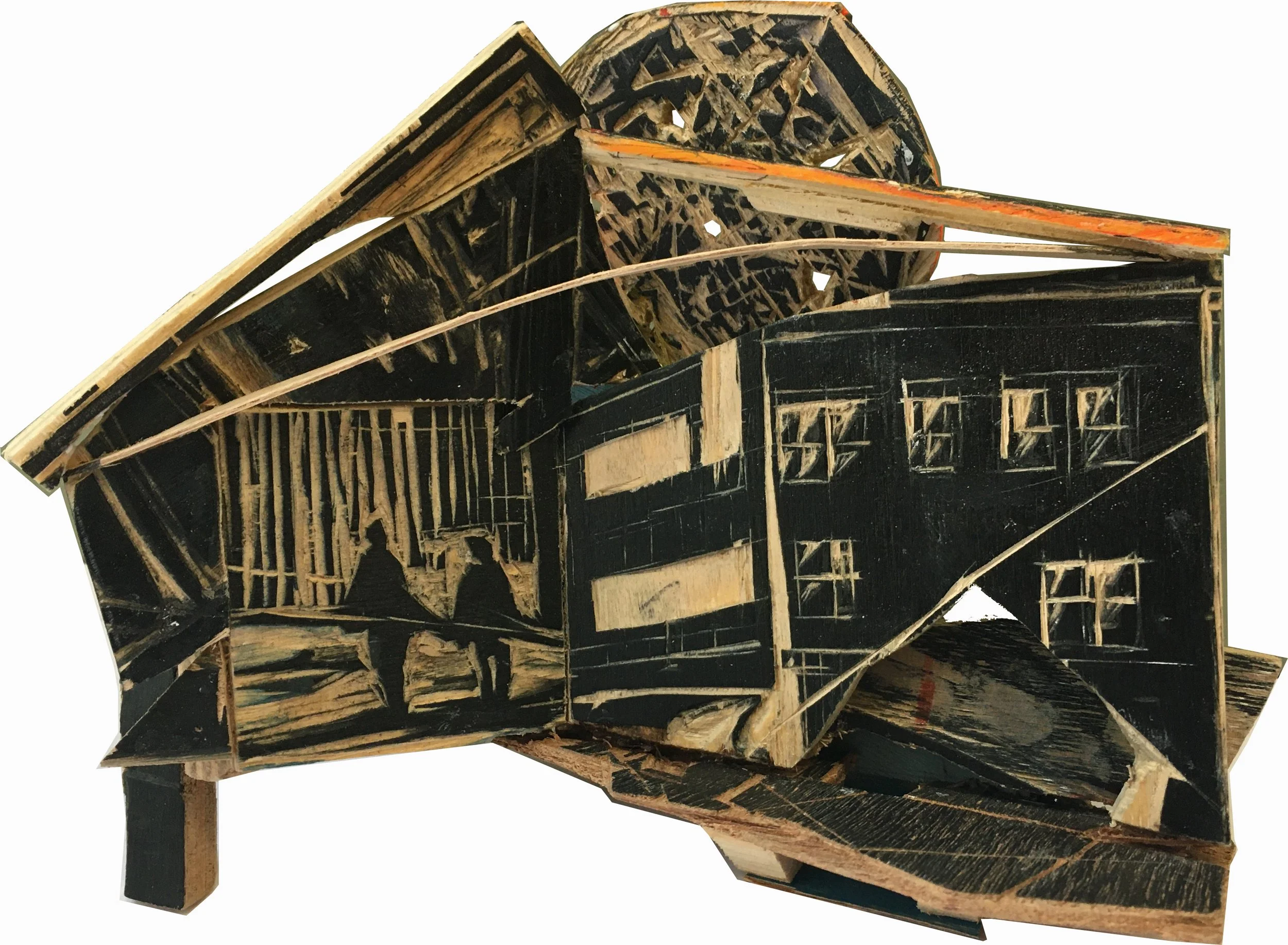 all beginings/alle begin, woodcut collage 25x20x7cm 2023