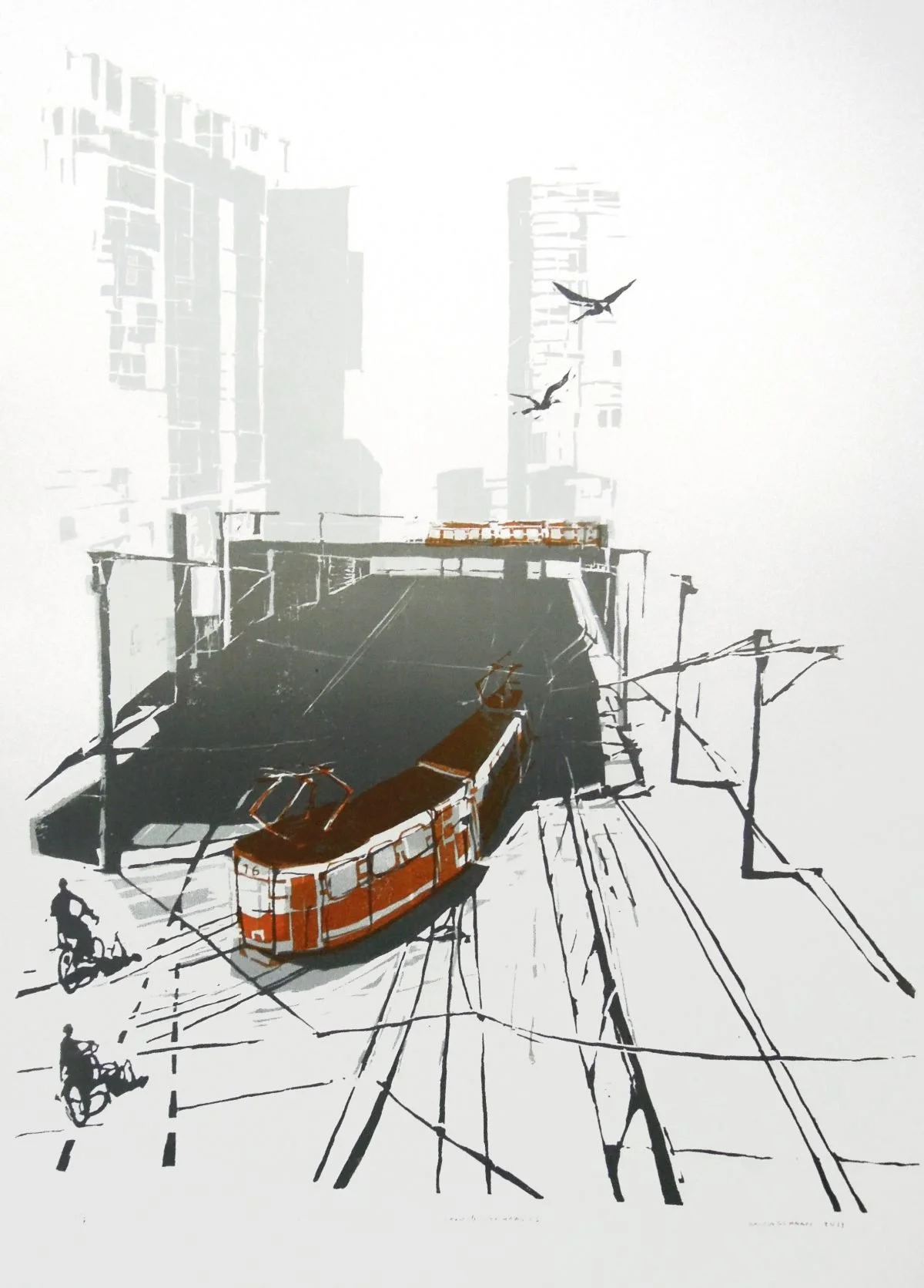tram 16, woodcut 78x102cm 2011