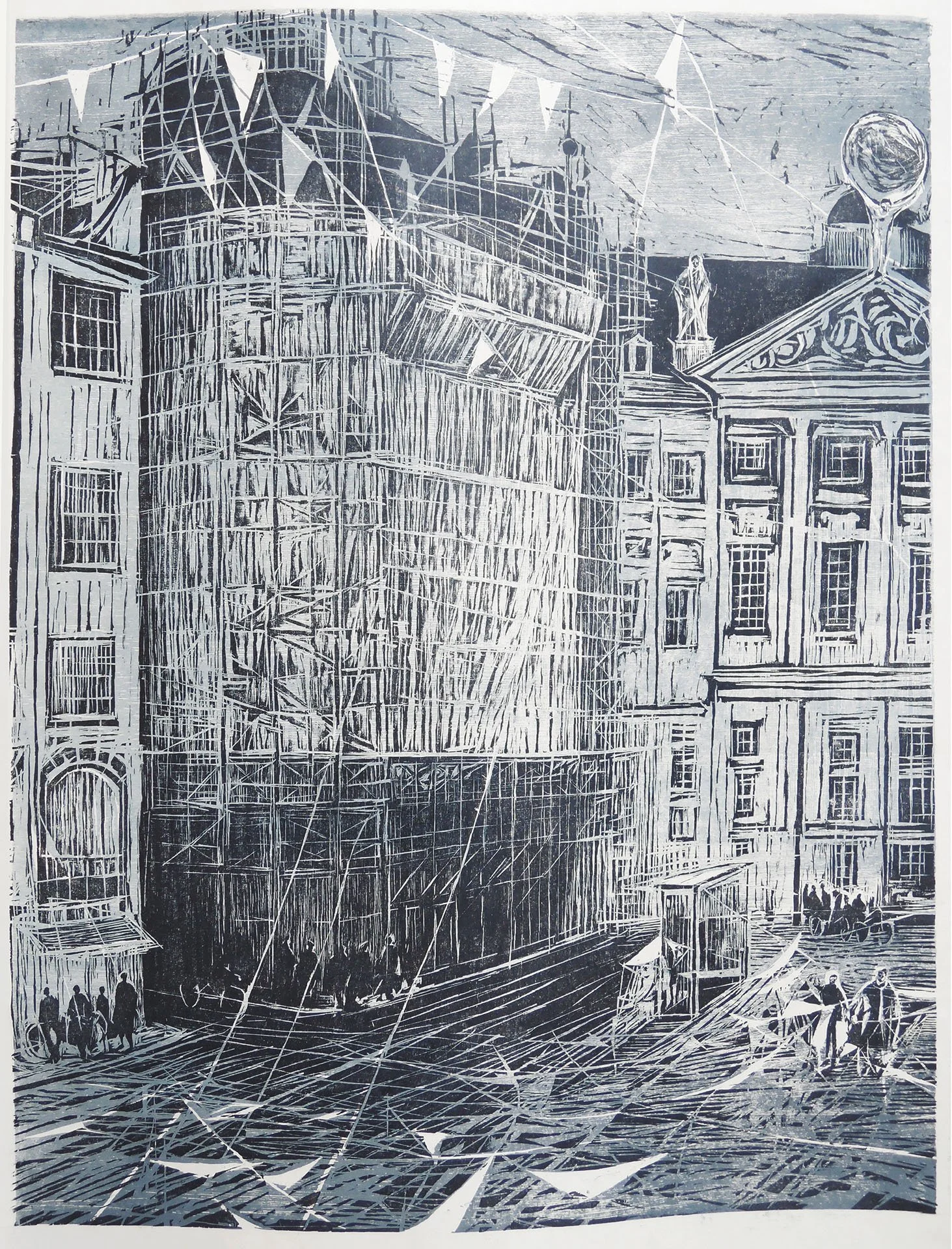 Vlaggetjes, woodcut 79×62 cm, 2016/2020