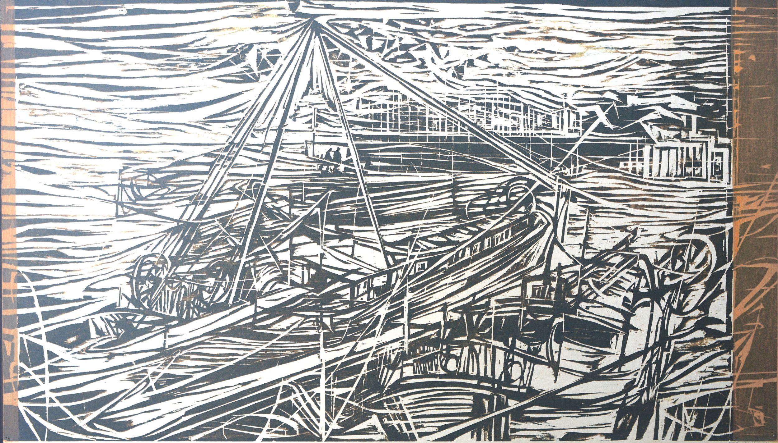 Haven, woodcut 46,5×77,5 cm 2025
