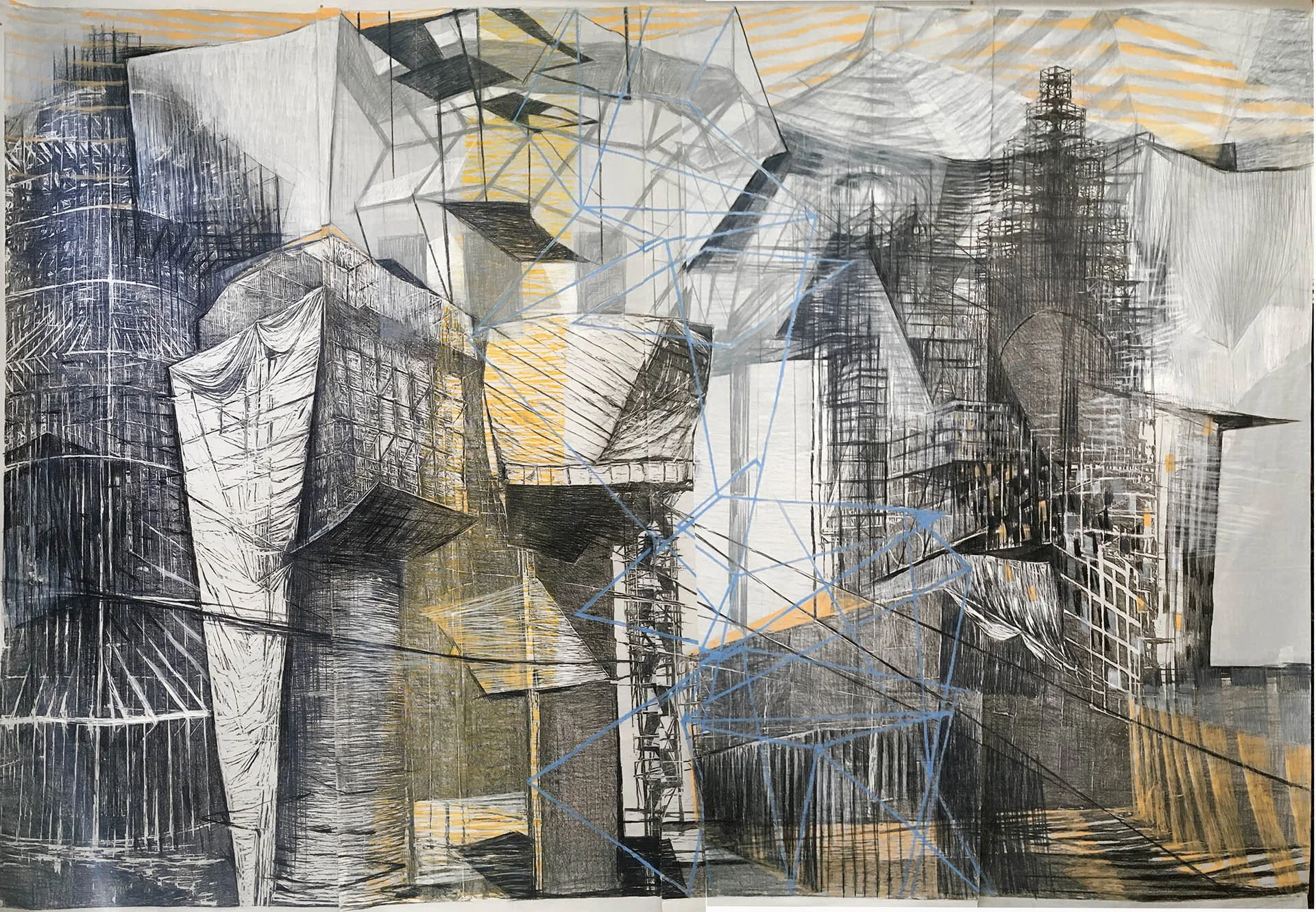 Cityscape rubbing+crayon 2,44x4m 2023 
