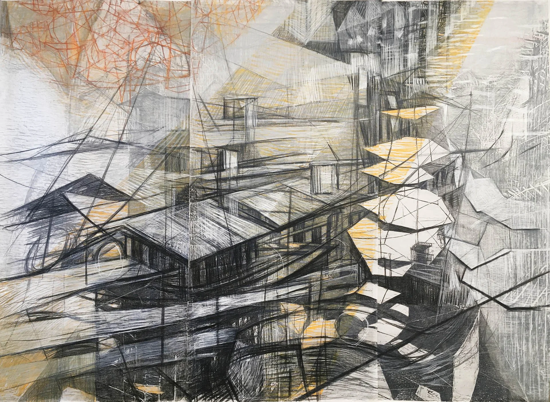 cityscape, rubbing+crayon 2,44x3m 2023