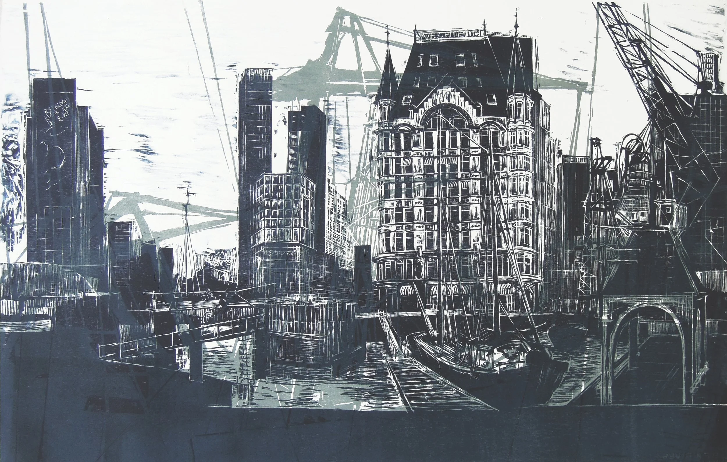 Het witte huis (the white house) woodcut 2019