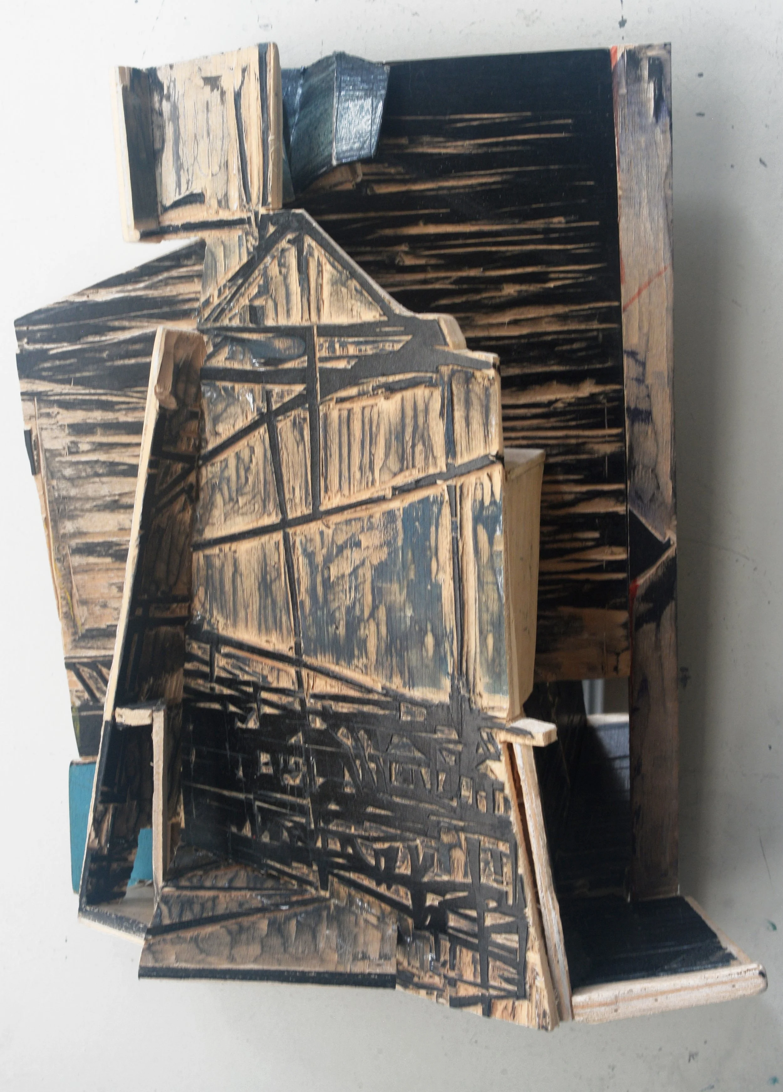 corridor/gangetje woodcut collage, 23x31x10cm 2024