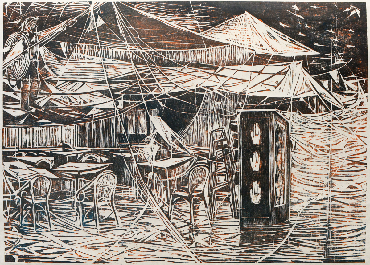 Lamplighter, woodcut 80x60cm, 2021