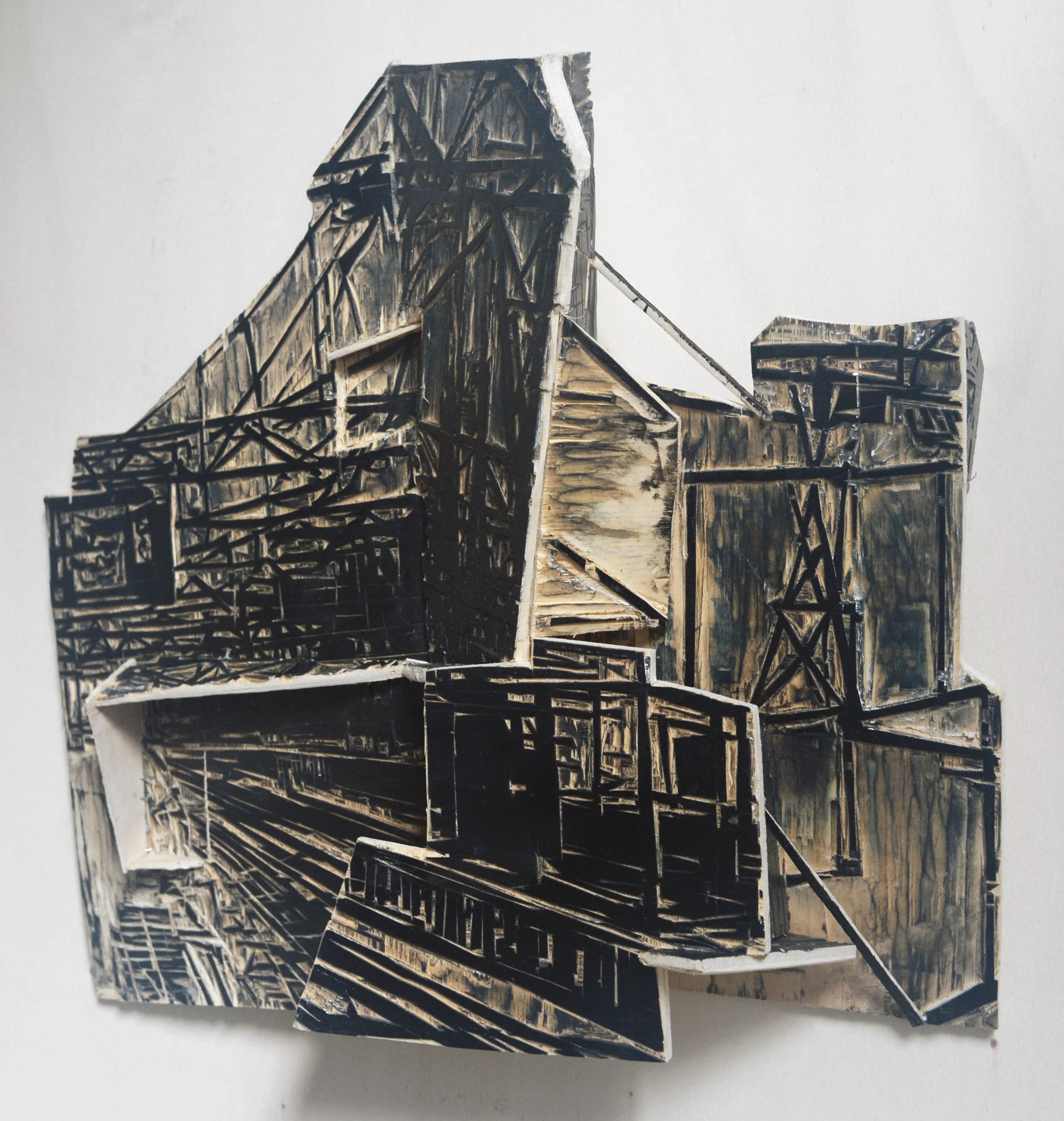 switch/wissel, woodcut collage 42x37x10cm 2024