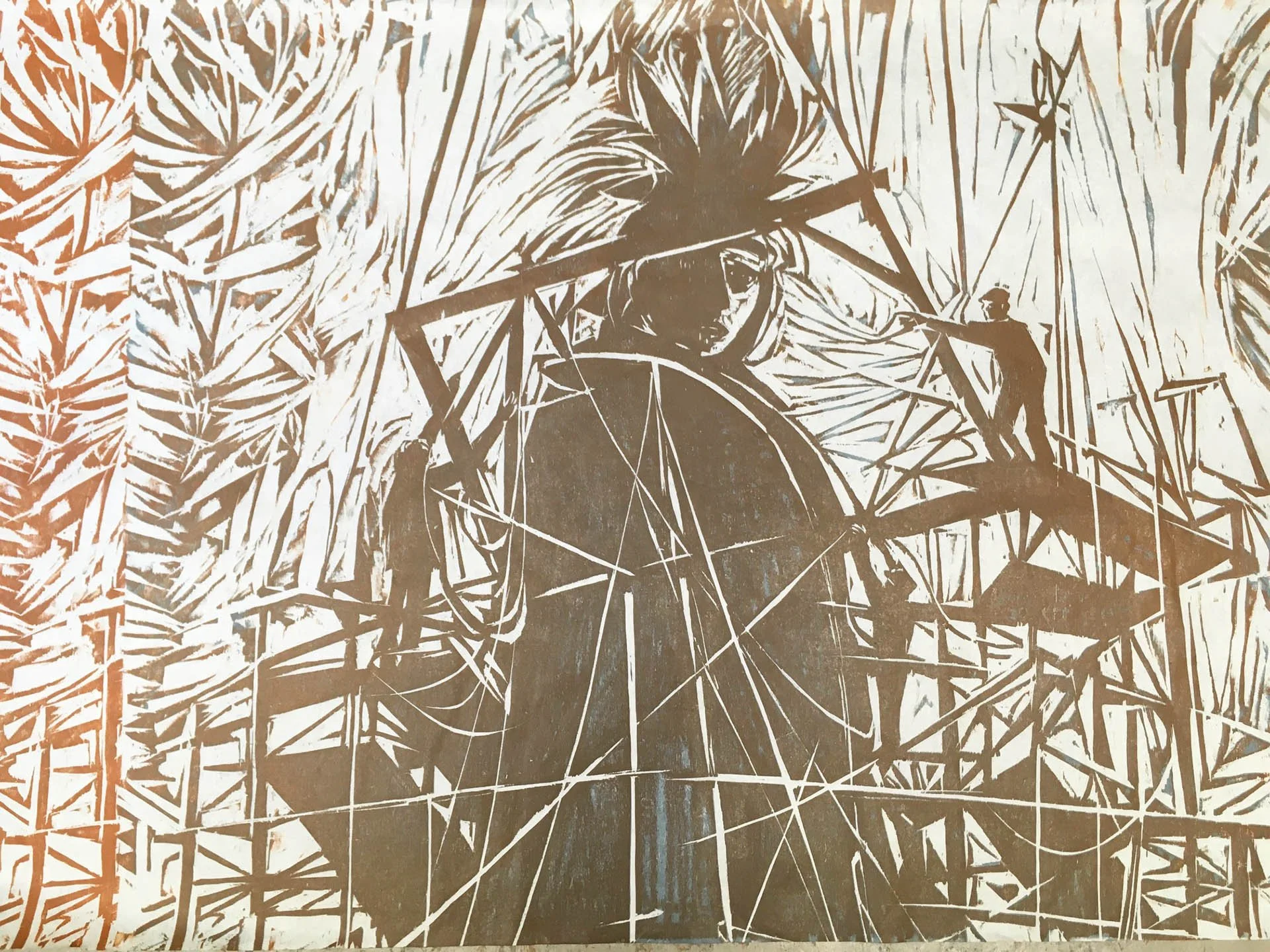 Statue of Freedom, woodcut, 100 x 196  2020