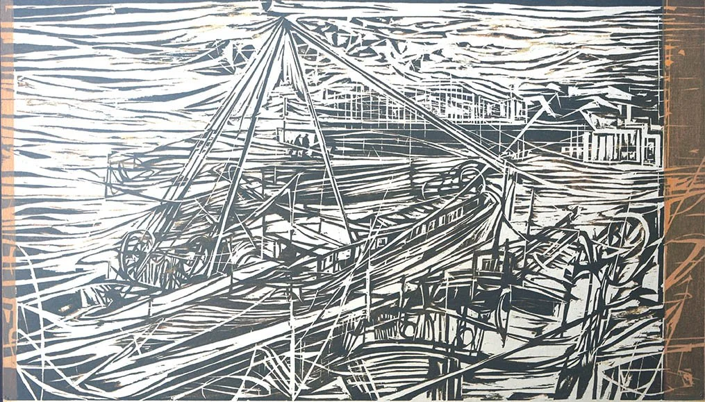 Haven, woodcut 46,5×77,5 cm 2025