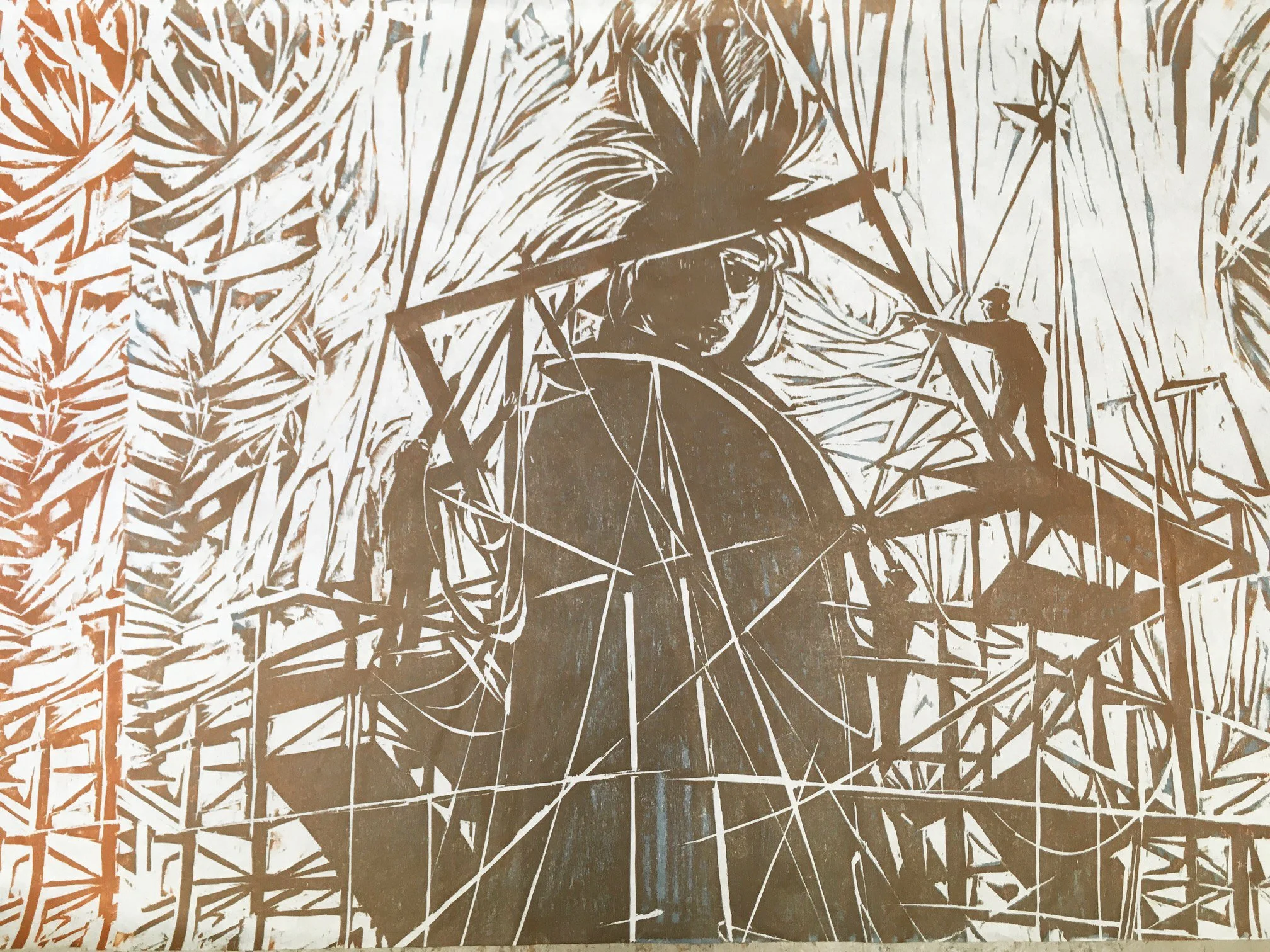 Statue of Freedom, woodcut, 100 x 196  2020