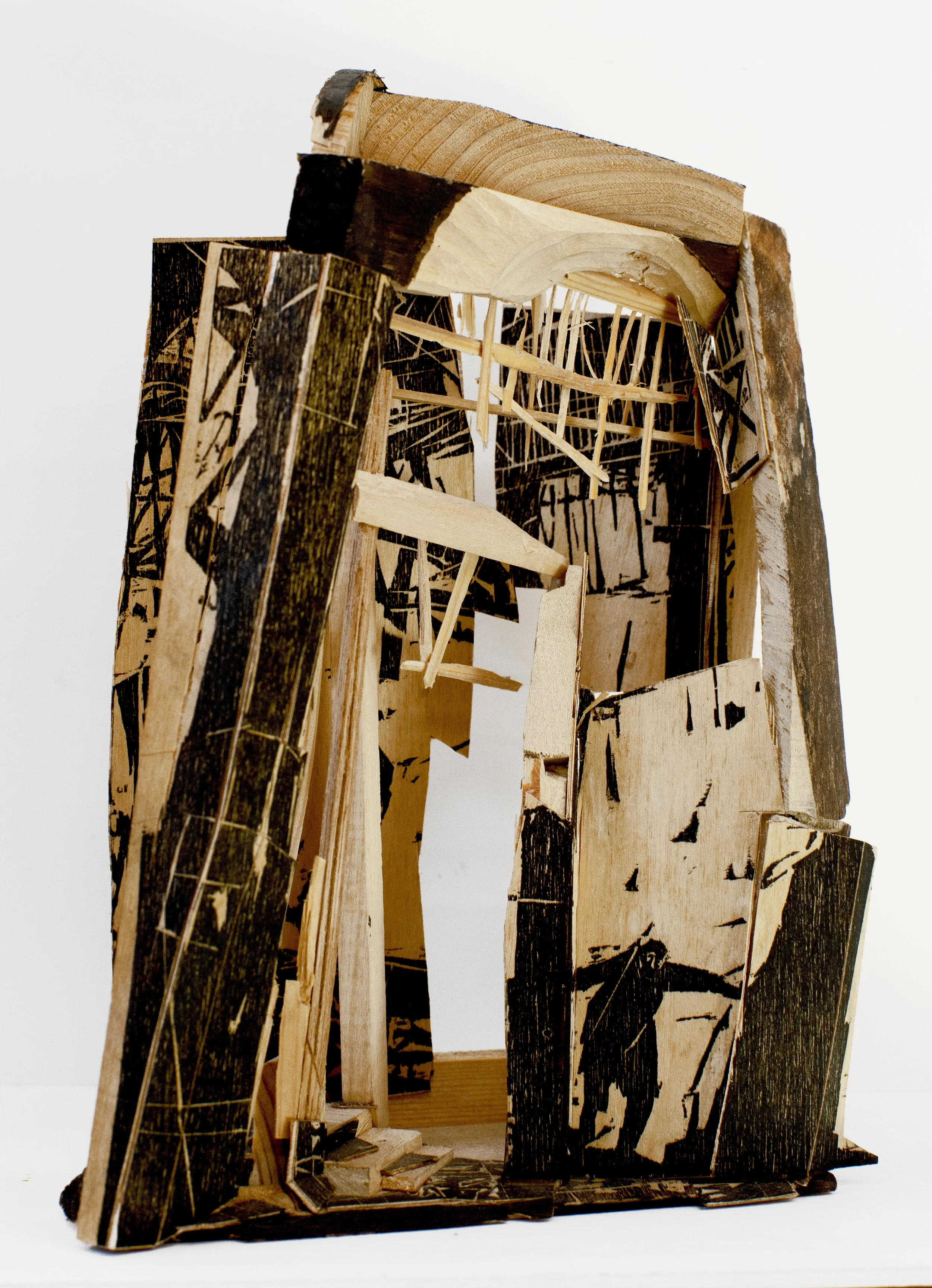 Simson, woodcut collage 20x15x7cm 2023