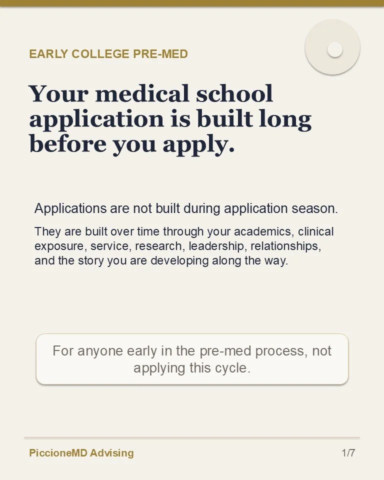 Most early pre-med students are told some version of the same advice:

Get good grades.
Volunteer.
Shadow.
Do research.
Find leadership.
Prepare for the MCAT.

That advice is not wrong, but it is incomplete.

The students who apply to medical school 