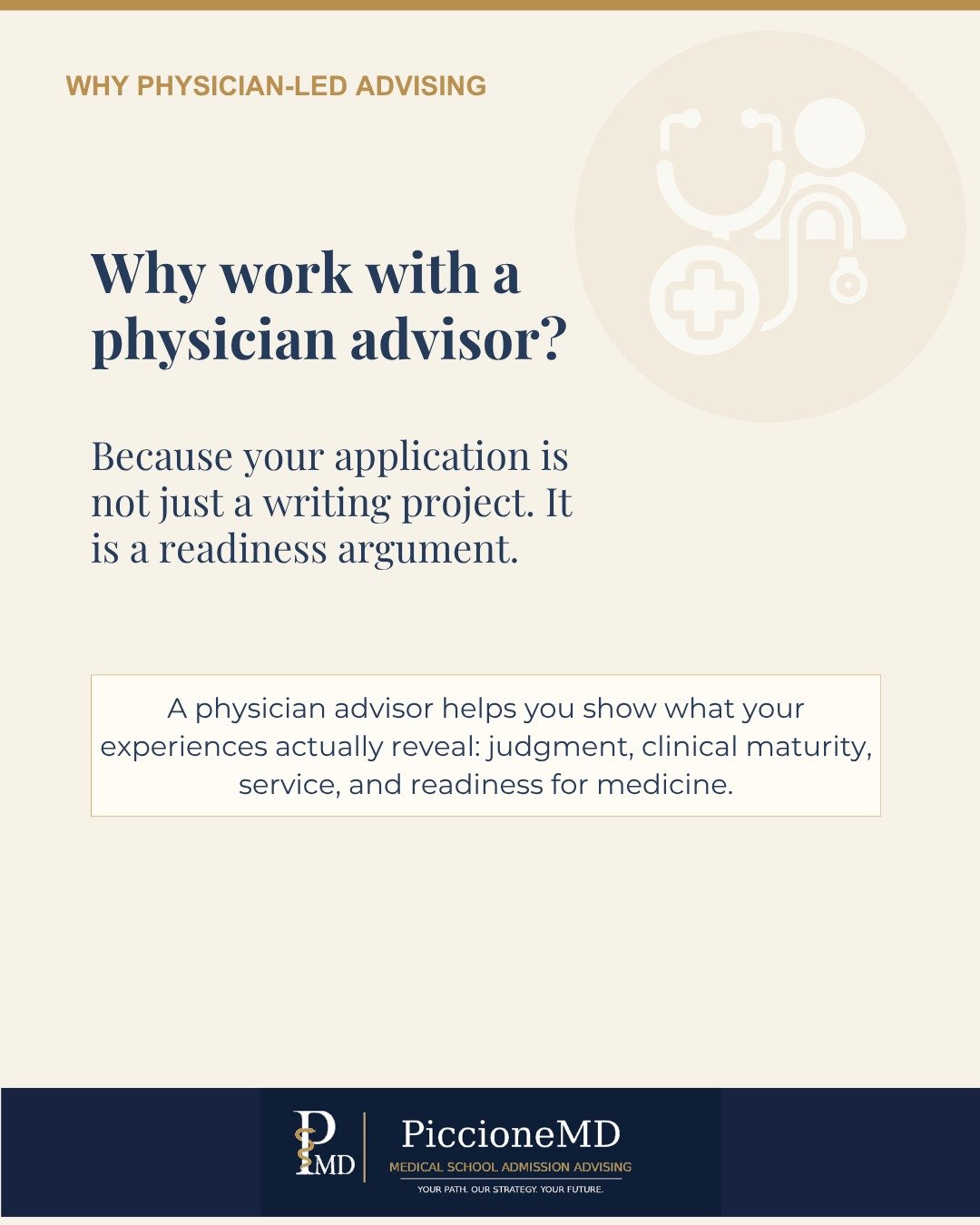 Medical school applications are not just writing exercises. They are an opportunity to show how your experiences have shaped your judgment, maturity, service, and readiness for medicine.

That is where physician-led advising can be different.

I brin