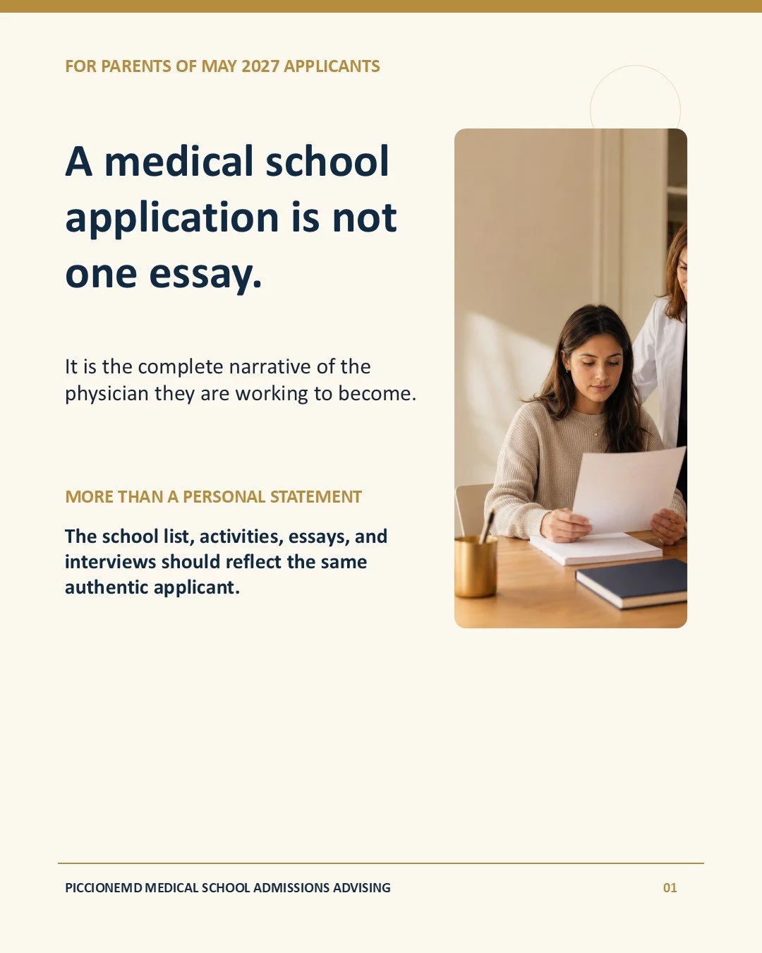 One medical school application. So many decisions behind it.

A strong application is not just a collection of grades, activities, and essays. It is the narrative that illustrates the kind of physician your student is working to become.

That means t