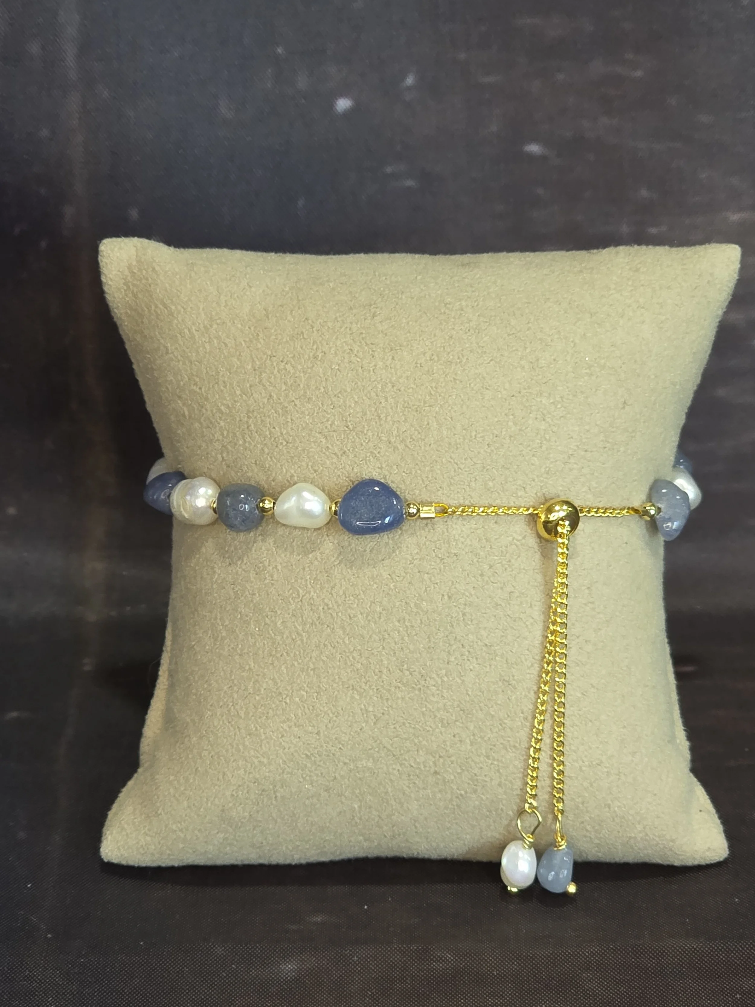 Freshwater Pearl and Blue Stone Adjustable Bracelet