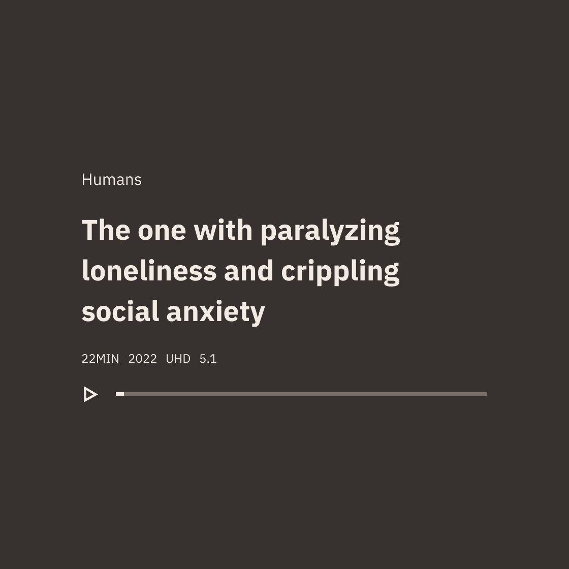 Title slide of a presentation with text about social anxiety, showing a play button and a loading bar.