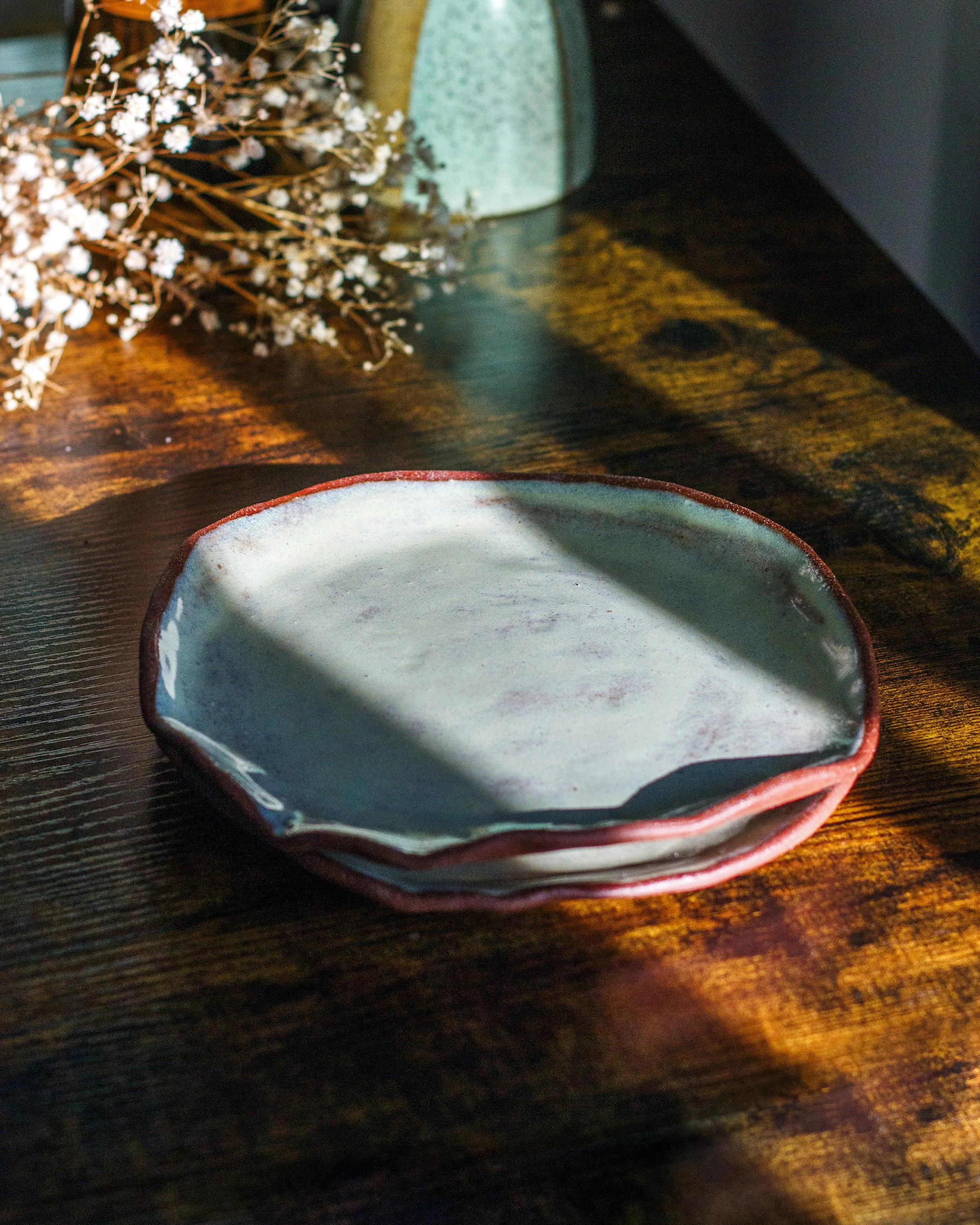 Green Natural Red Clay Plate Set