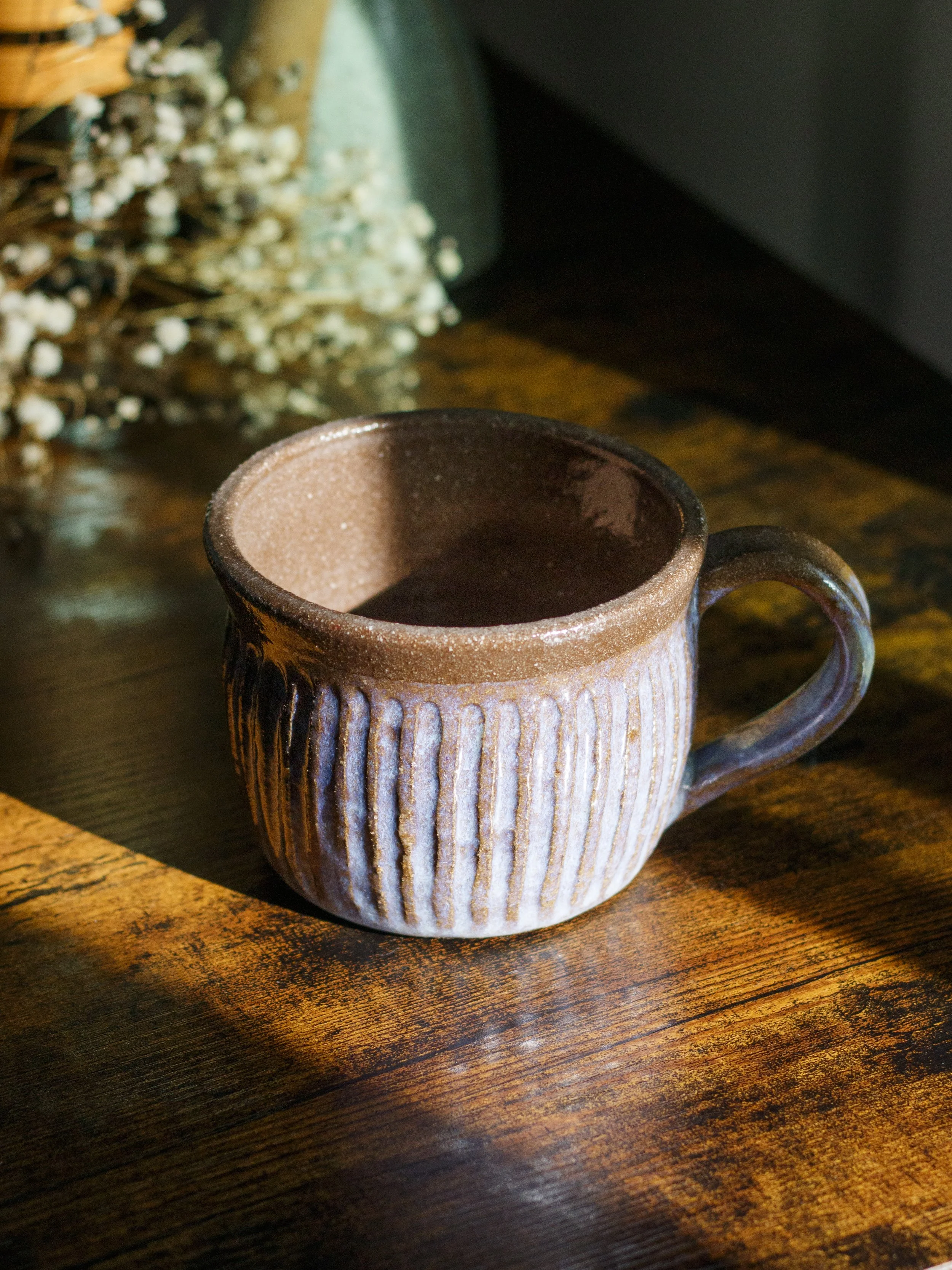 Carved Iridescent Purple Brown Mug