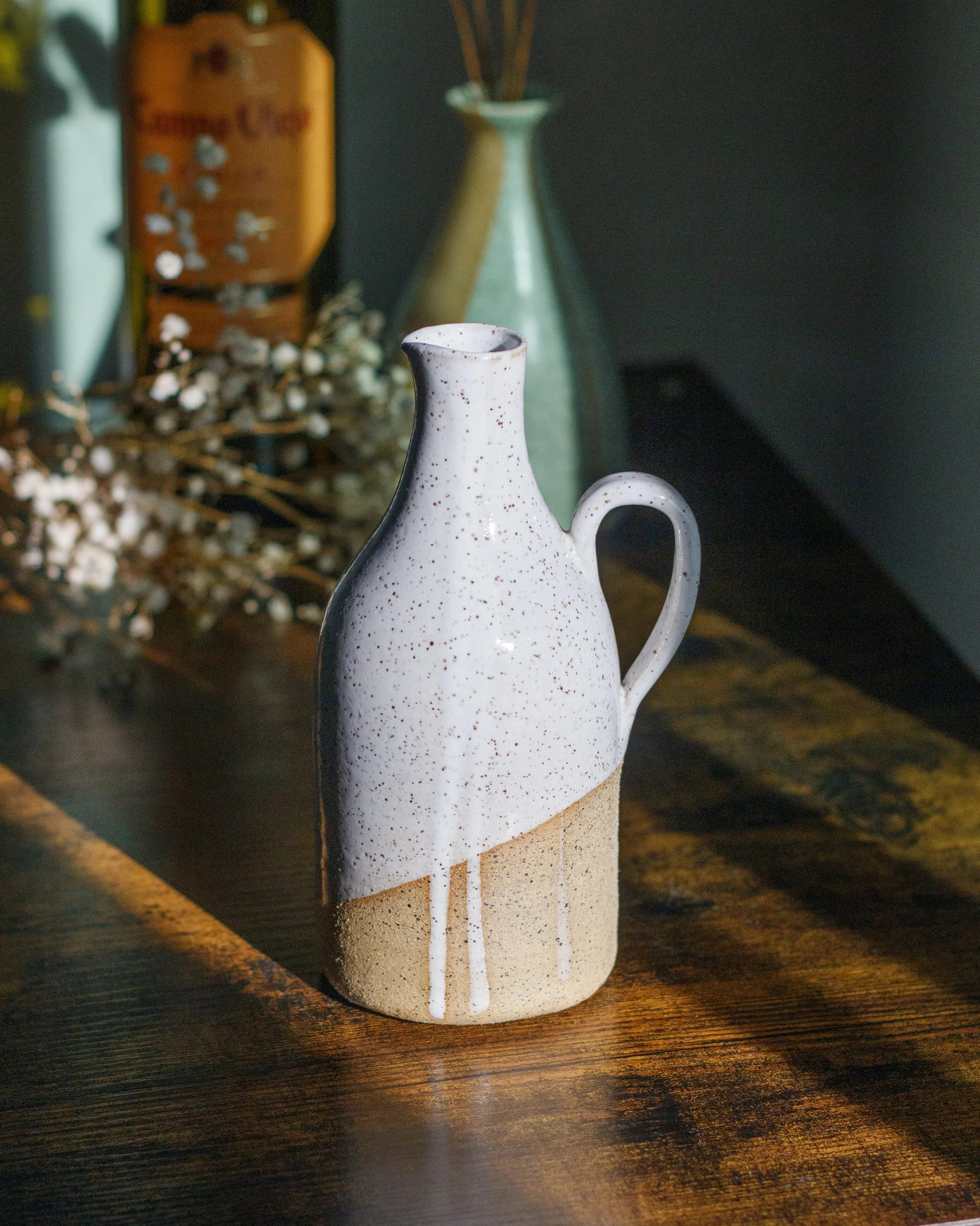White Olive Oil Holder or Milk Jug