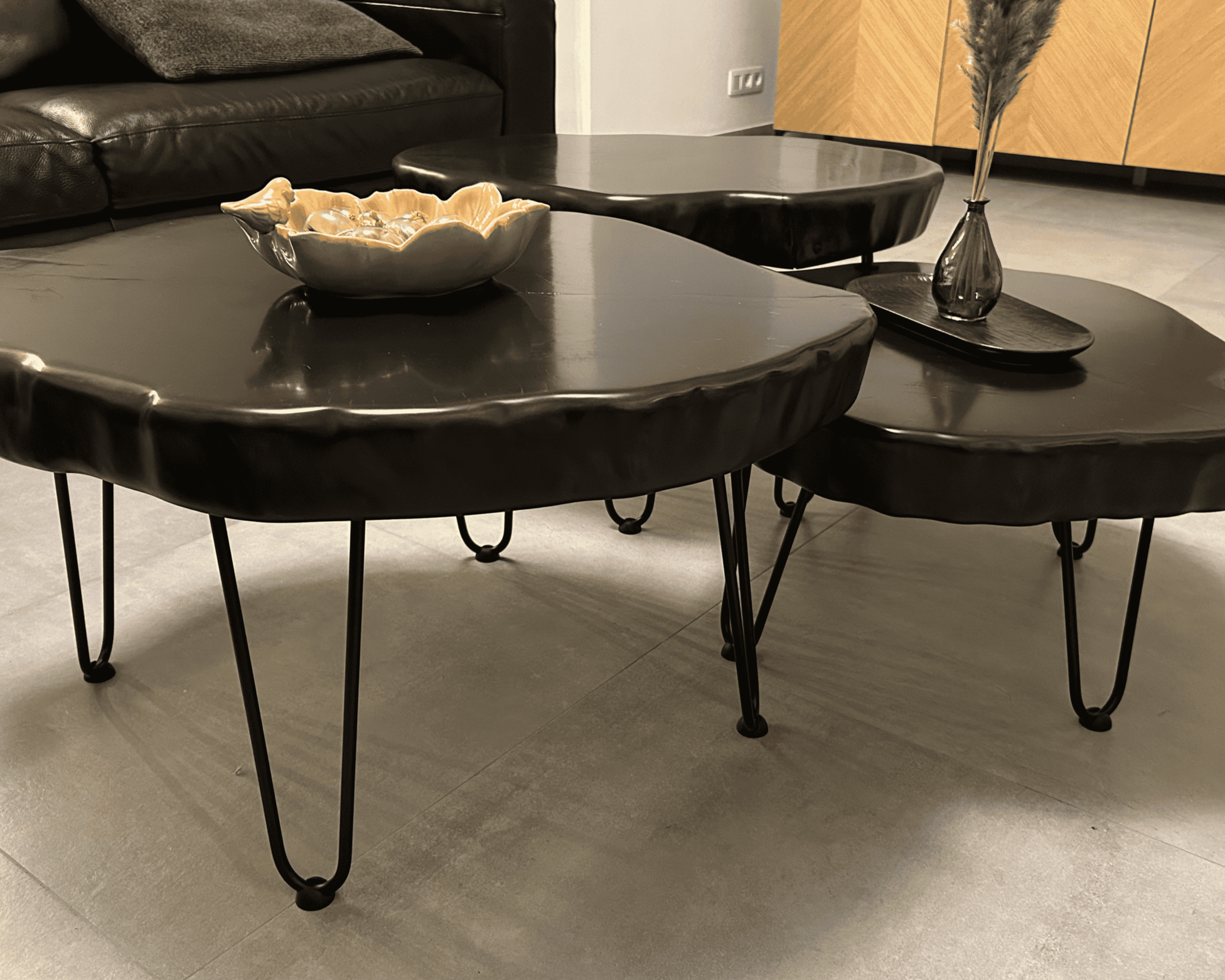 Couchtisch 3er Set Massivholz mit organischer Form - Fiako Designs