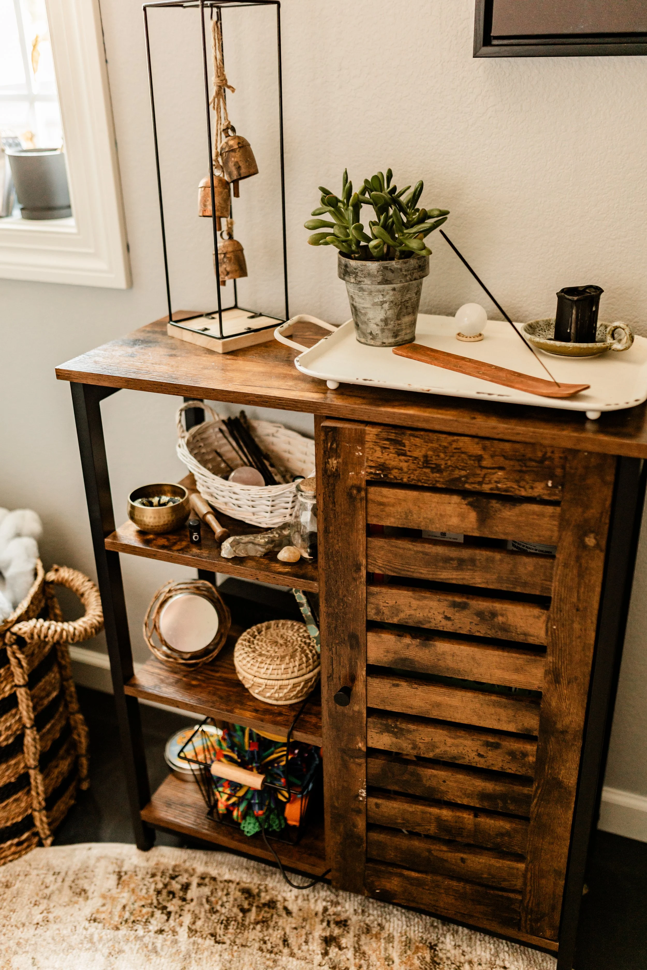 Katie Tyrrell’s sacred space prepared for ketamine-assisted therapy sessions.