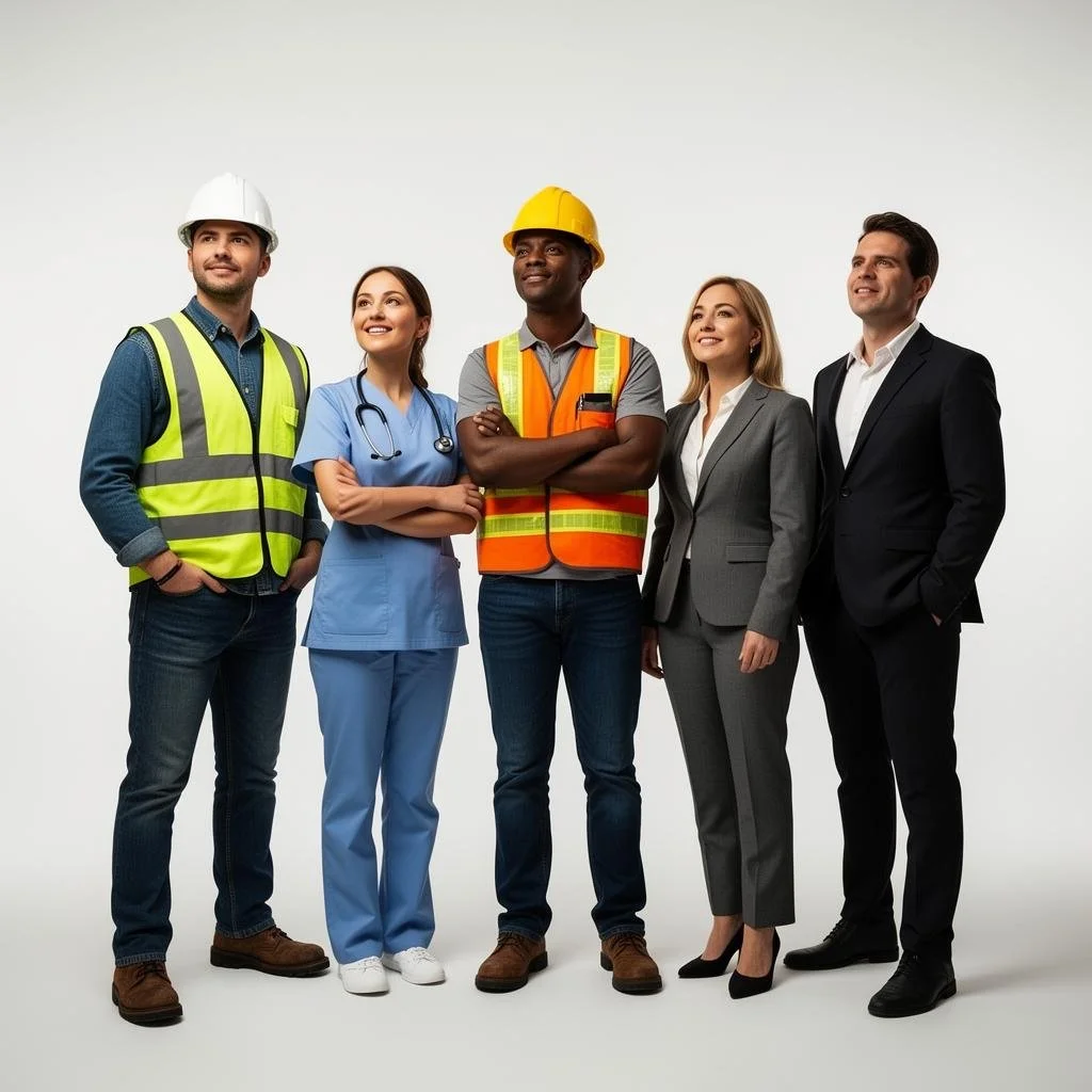 Construction worker, nurse, business person, supervisor, laborer