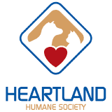 Heartland Humane Society logo with a dog and cat silhouette with a red heart.