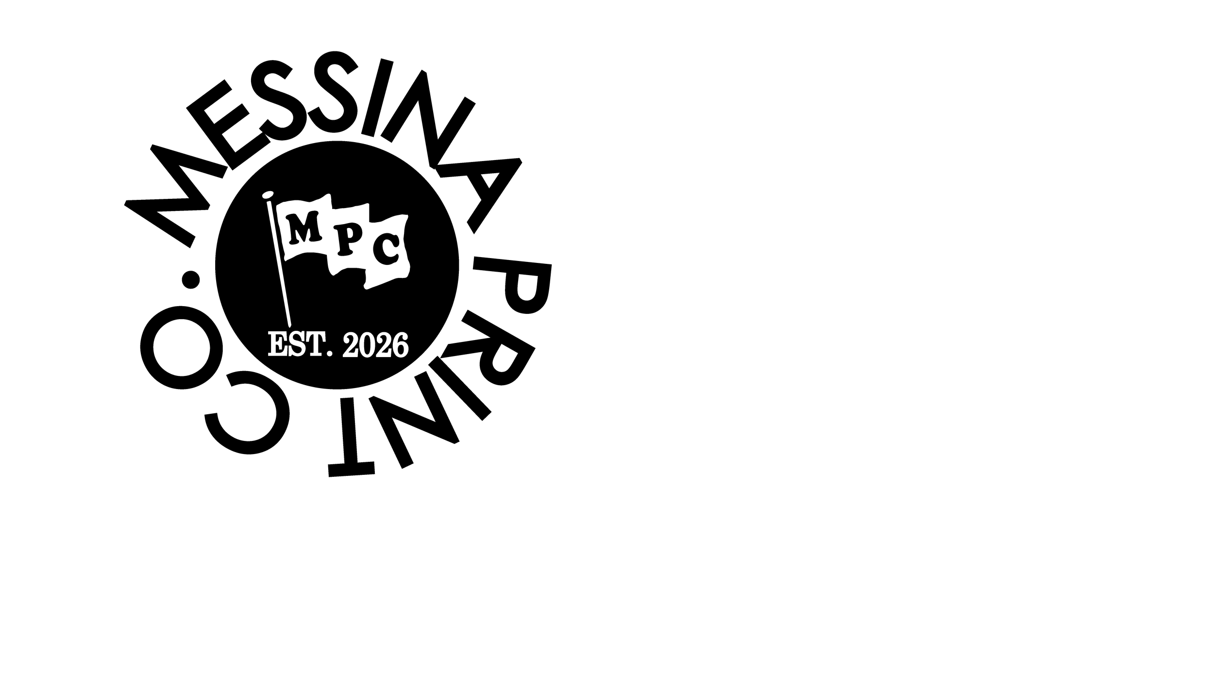 Black and white circular logo with text 'Maineassa Pipe Co.', a small flag with 'MPC' and 'EST. 2026' inside the circle.