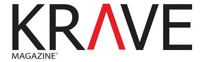 The logo of Krave Magazine with the letters 'K' and 'V' stylized in black and red.