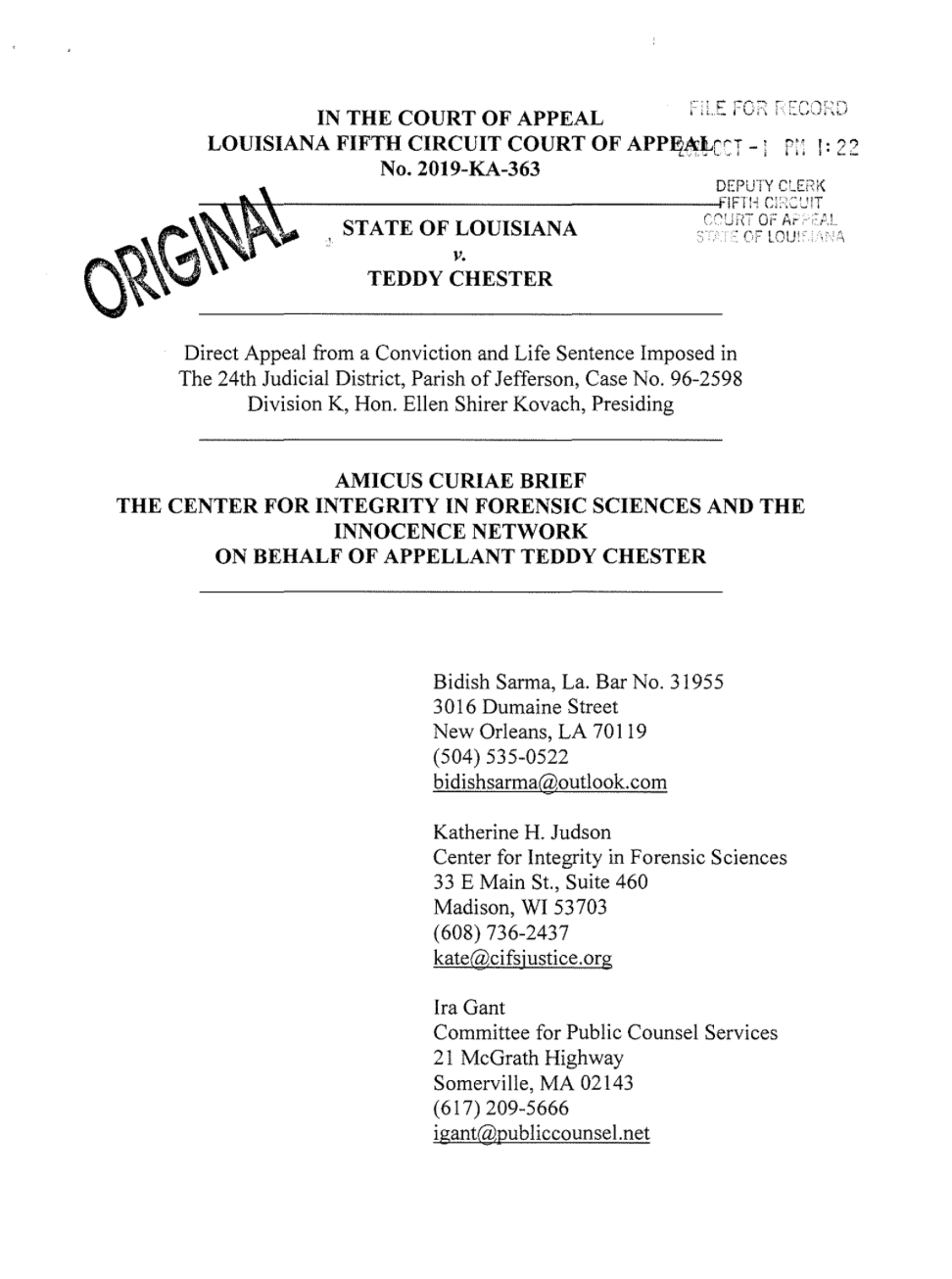 The first page of the amicus brief in Keith Winfield's case.
