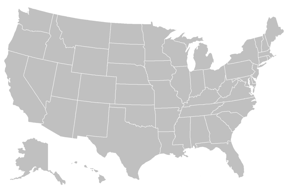 Blank map of the United States with state borders and no other labels or details.