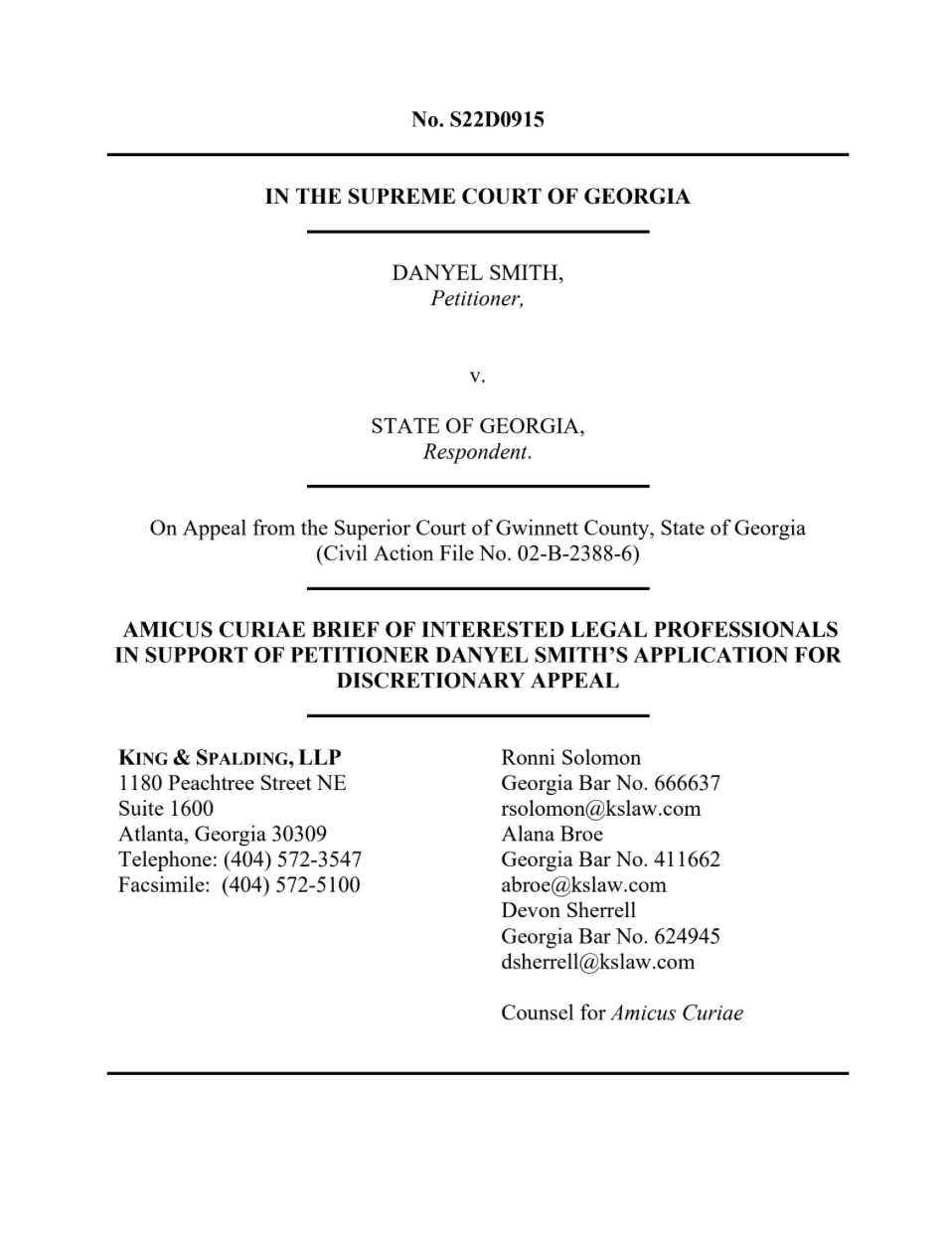 The first page of the amicus brief in Danyel Smith's case.