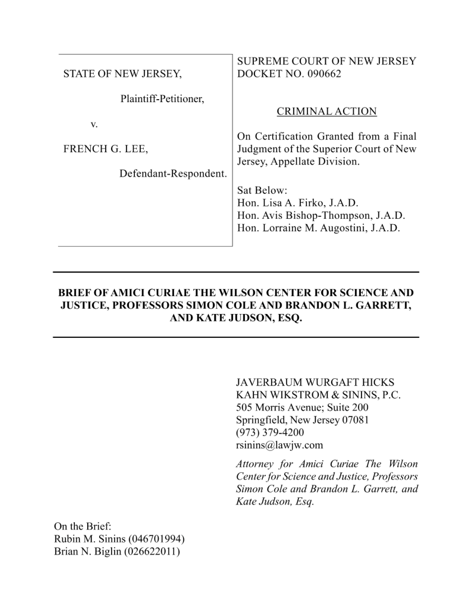 The first page of the amicus brief in French Lee's case.