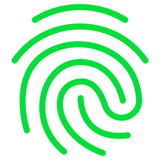 Green fingerprint icon on a black background