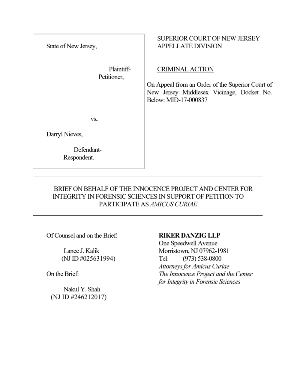 The first page of the amicus brief is Darryl Nieves' case.