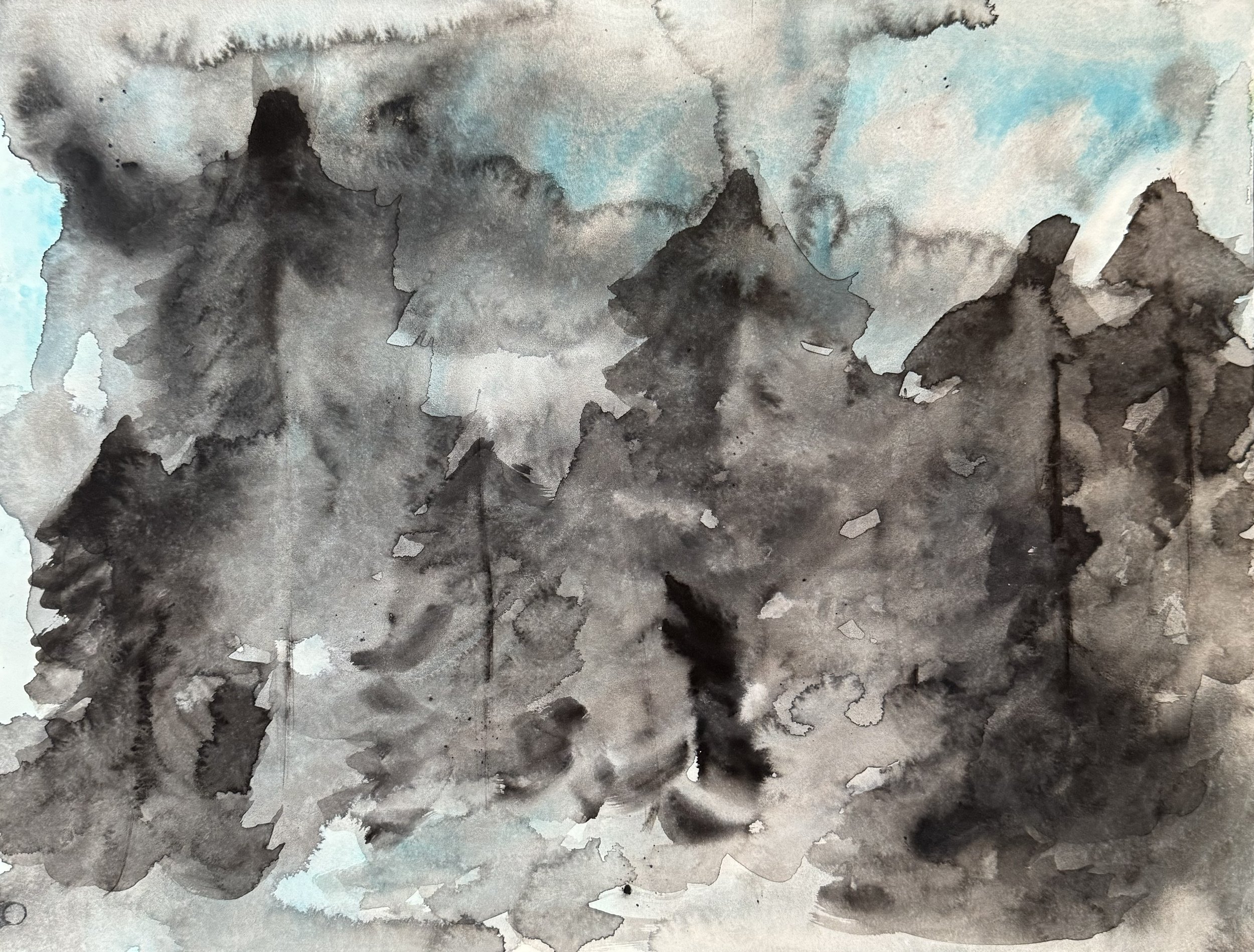 february (from a hammock) - sold - 16” x 12” - watercolor on Arches hot-pressed paper - metal frame with double mat