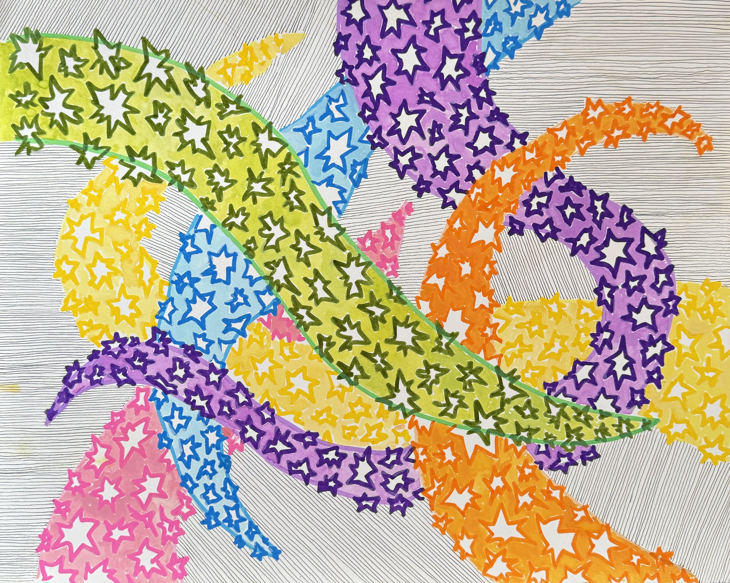 foxtail fern - available - 16” x 12” - watercolor, pen and acrylic paint marker on Arches hot-pressed paper - metal frame with double mat