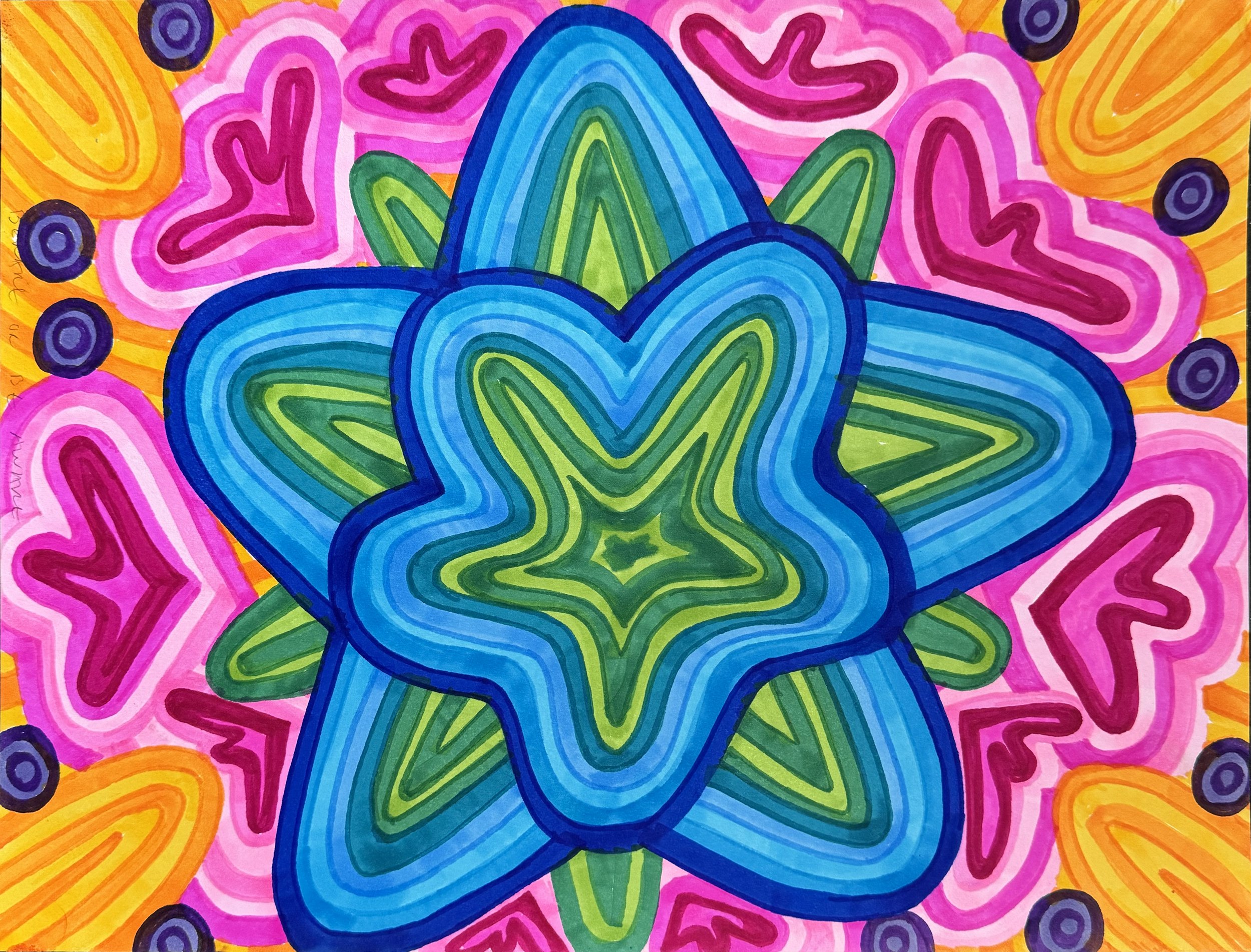 joyful expression - available - 16” x 12” - alcohol ink marker on Arches hot-pressed paper - metal frame with double mat