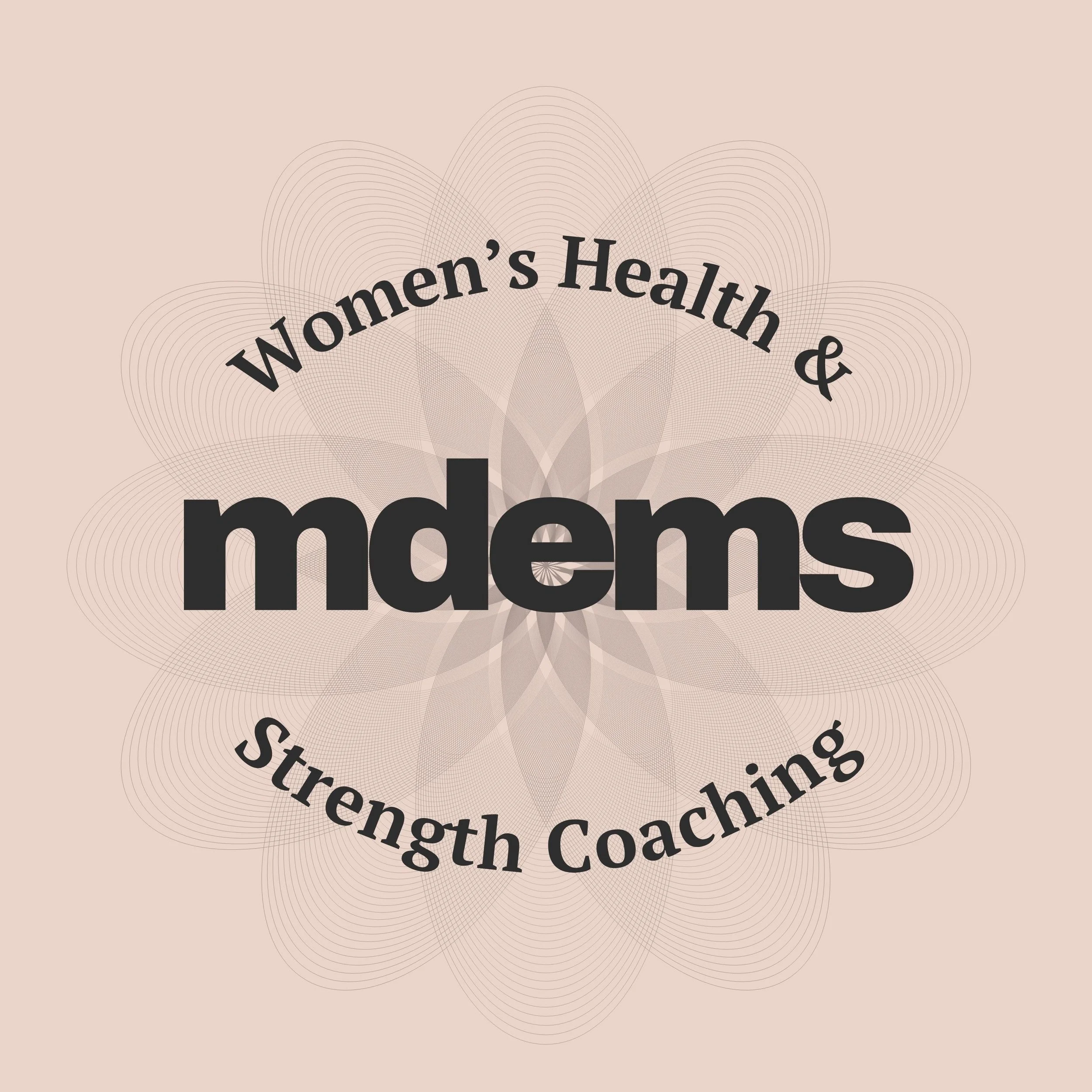 Text reading "Women's Health & Stress Reduction Coaching" with a geometric pattern background on a beige background