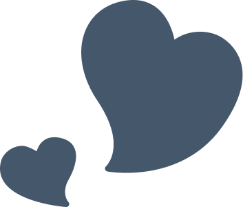 Two stylized hearts, one larger and one smaller, in a dark blue color.