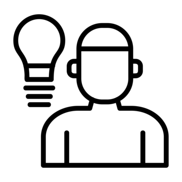 Outline of a person with a light bulb above their head, suggesting ideas or creativity.