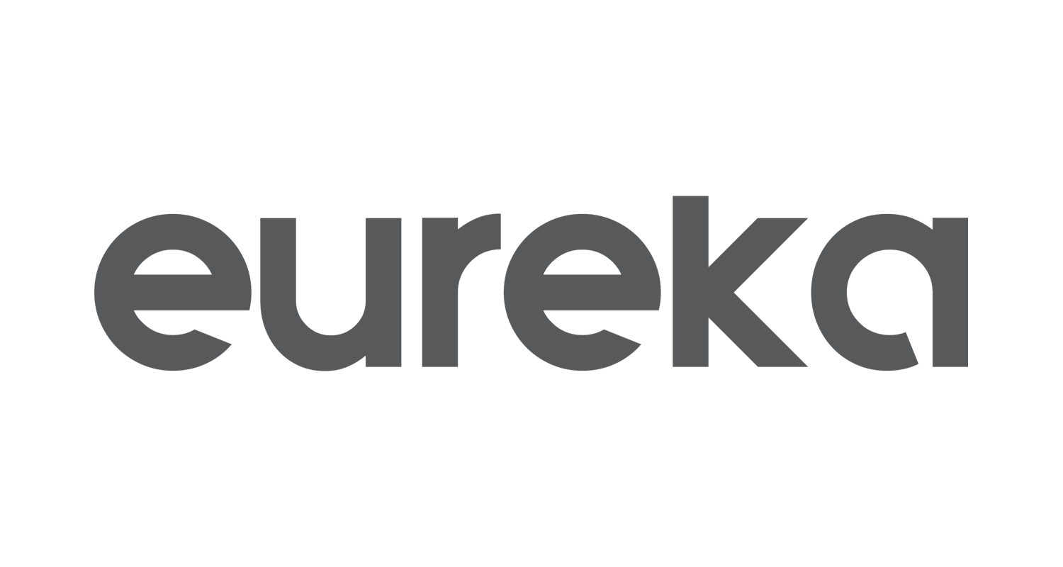Black and white Eureka logo with the word 'eureka' in lowercase bold font