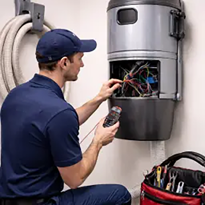 A Mid Minnesota Central Vacuum Systems provides Central Vacuum technician is replacing or inspecting the internal components on Central Vacuum system